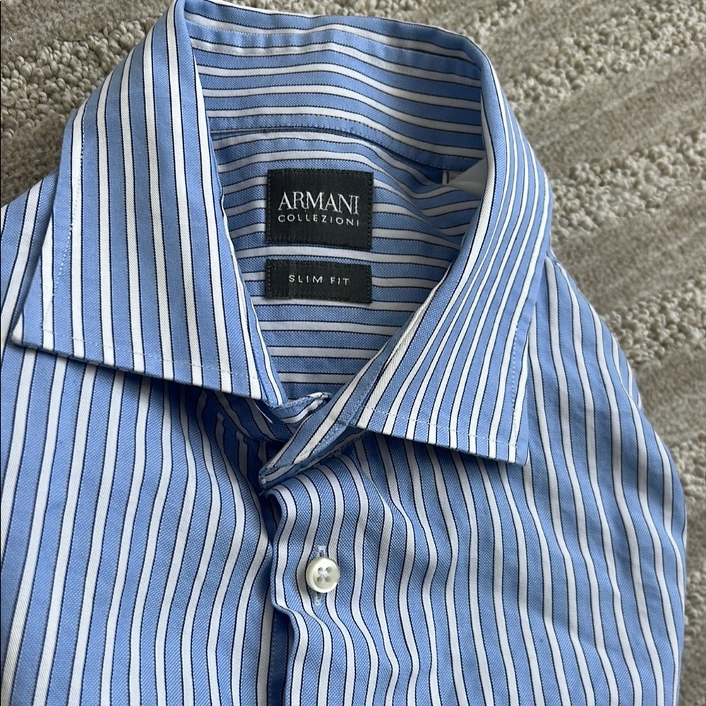 Armani Collezioni Blue Dress Shirt with Pinstripes slim fit